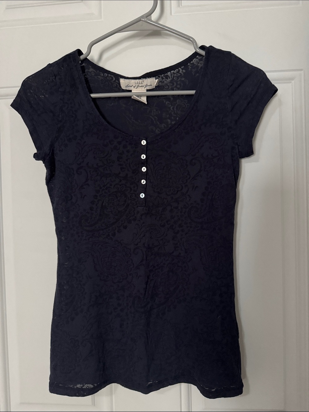 H&M Navy Blur Paisley Henley Top